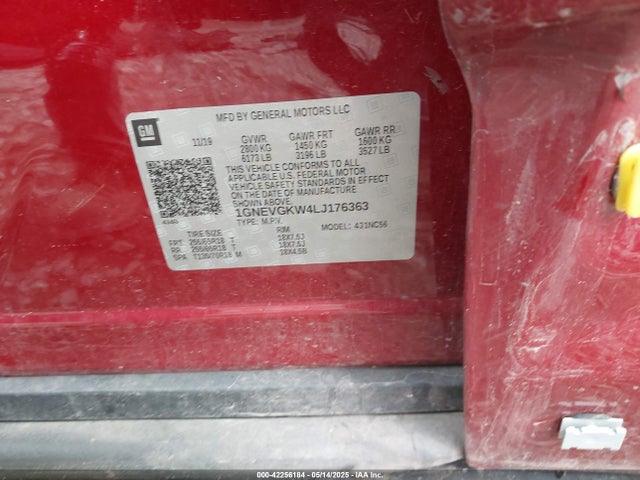 1GNEVGKW4LJ176363 Chevrolet Traverse Awd Lt Cloth