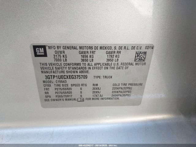 3GTP1UECXEG375709 GMC Sierra 1500 Sle