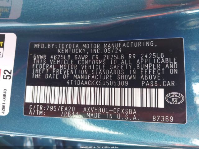 4T1DAACKXSU505309 Toyota a25a-fxs