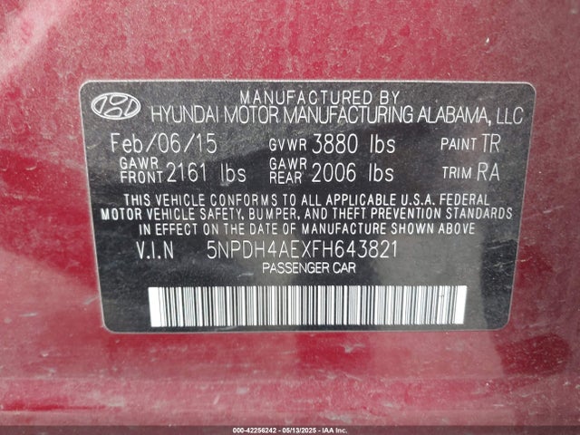 Hyundai dohc mpi nu 2015 5NPDH4AEXFH643821 Image 9