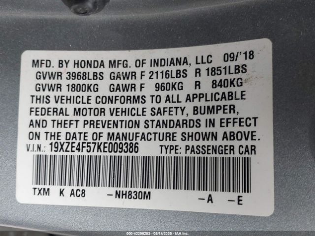 19XZE4F57KE009386 Honda INSIGHT EX