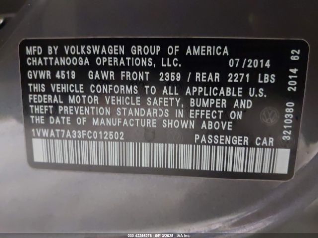 2015 VOLKSWAGEN PASSAT 1VWAT7A33FC012502 Photo 8