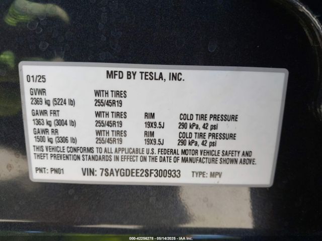 7SAYGDEE2SF300933 Tesla 2025