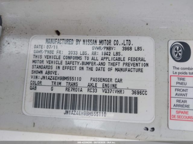 2011 NISSAN 370Z JN1AZ4EH9BM555110 Photo 8