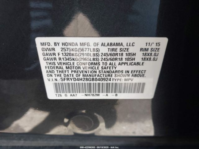 5FRYD4H28GB040924 Acura Mdx Acurawatch Plus Package