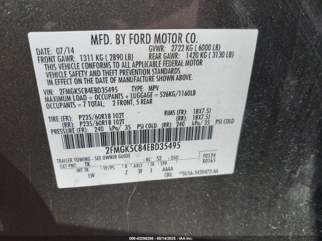 2FMGK5C84EBD35495 Ford 2014
