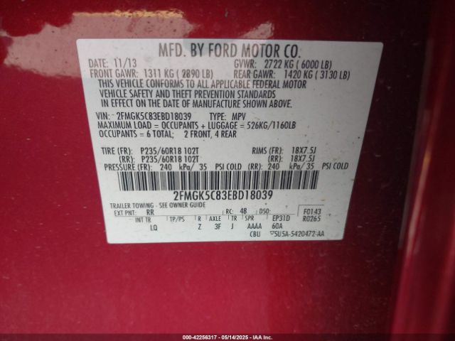 2FMGK5C83EBD18039 Ford FLEX SEL