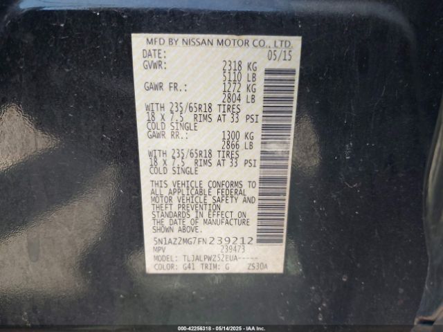 5N1AZ2MG7FN239212 Nissan MURANO S
