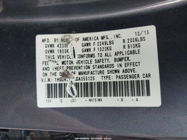 1HGCR2F3XGA055125 Honda k24w1