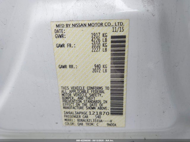 1N4AL3APXGC121870 Nissan Altima 2.5 Sl