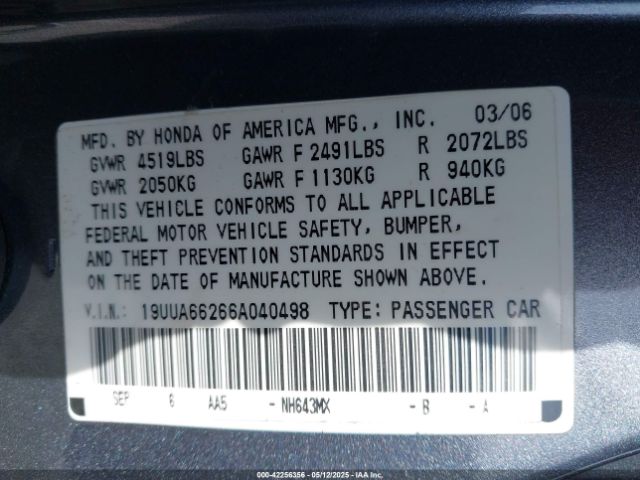 2006 ACURA TL 19UUA66266A040498 Photo 8