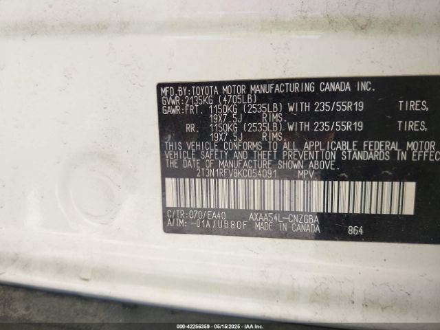 2T3N1RFV8KC054091 Toyota Rav4 Limited