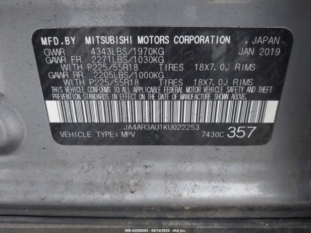 2019 MITSUBISHI OUTLANDER SPORT JA4AR3AU1KU022253 Photo 8