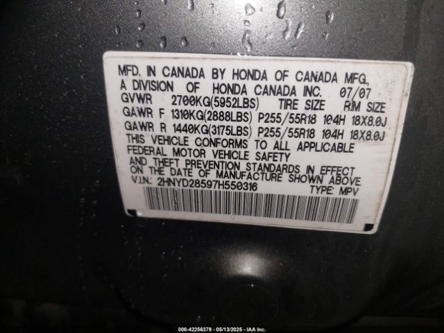 2007 ACURA MDX 2HNYD28597H550316 Photo 8