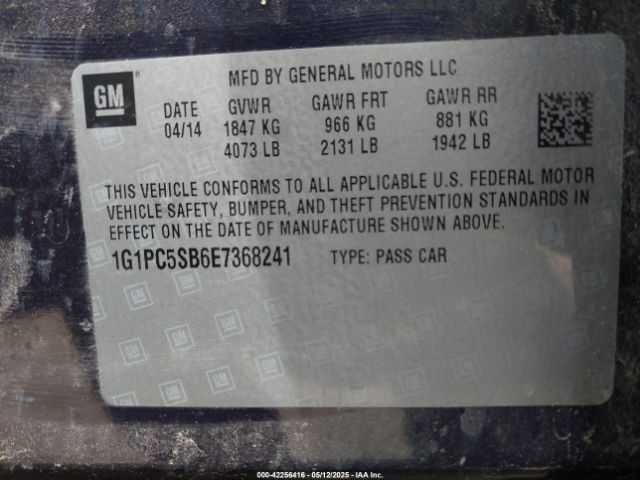 1G1PC5SB6E7368241 Chevrolet Cruze 1lt Auto