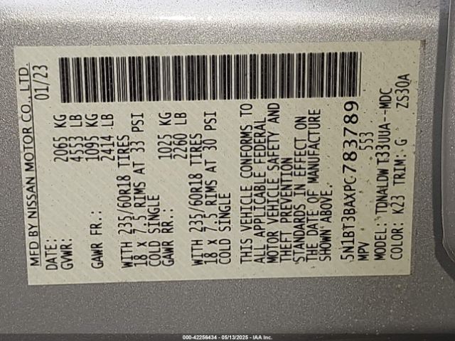 5N1BT3BAXPC783789 Nissan Rogue Sv Fwd