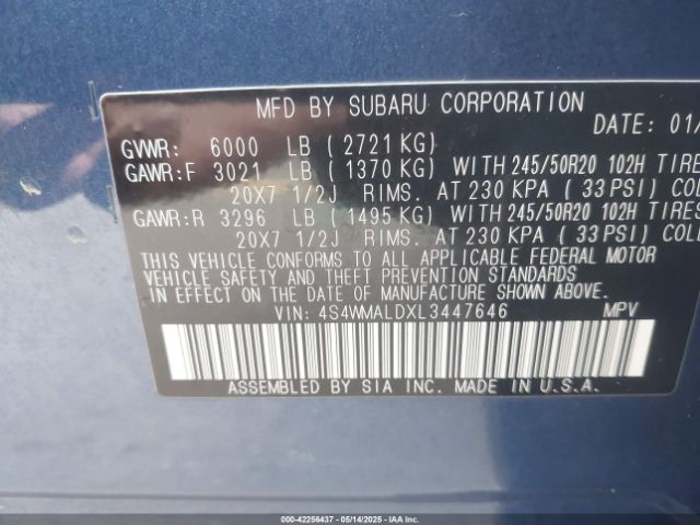 4S4WMALDXL3447646 Subaru Ascent Limited
