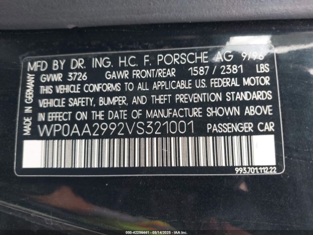 1997 PORSCHE 911 WP0AA2992VS321001 Photo 8