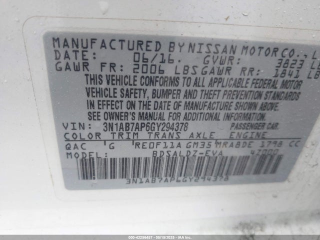 3N1AB7AP6GY294378 Nissan SENTRA SV