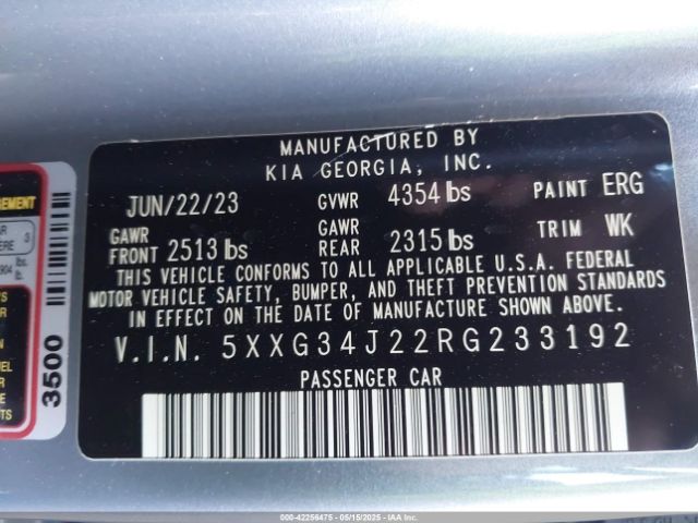 5XXG34J22RG233192 KIA t-gdi gamma ii