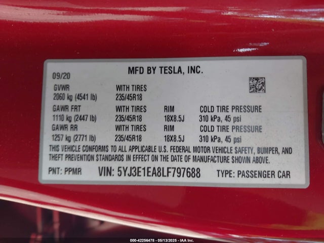 2020 TESLA MODEL 3 5YJ3E1EA8LF797688 Photo 8