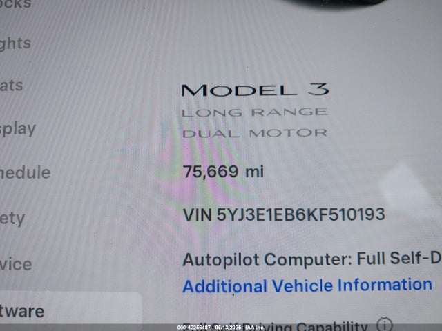 5YJ3E1EB6KF510193 Tesla 2019