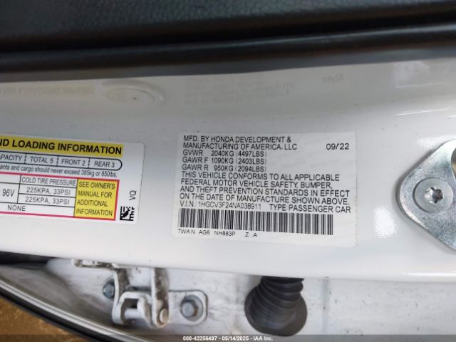 2022 HONDA ACCORD 1HGCV3F24NA038911 Photo 8