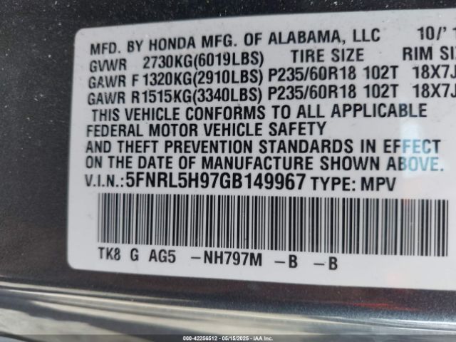 5FNRL5H97GB149967 Honda j35z8