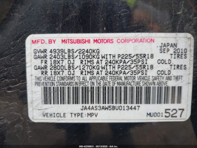2011 MITSUBISHI OUTLANDER JA4AS3AW5BU013447 Photo 8
