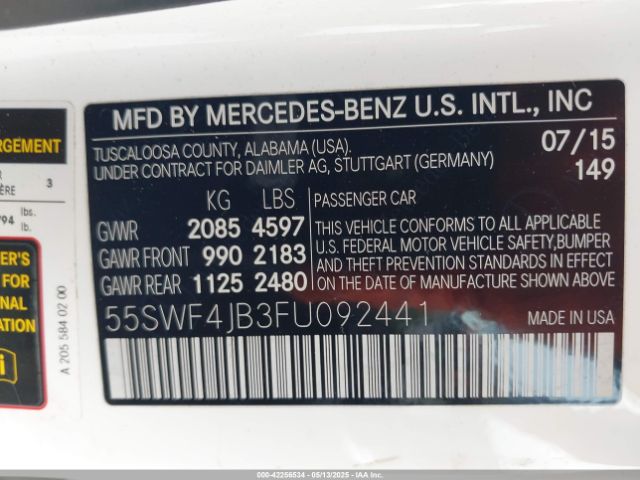 55SWF4JB3FU092441 Mercedes-Benz C 300 Luxury/sport