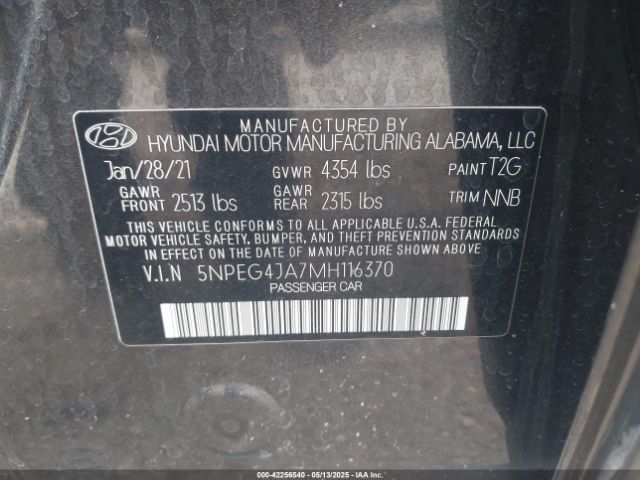 2021 HYUNDAI SONATA 5NPEG4JA7MH116370 Photo 8