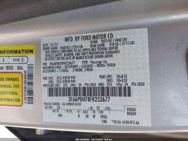 3FA6P0H78FR233677 Ford FUSION SE