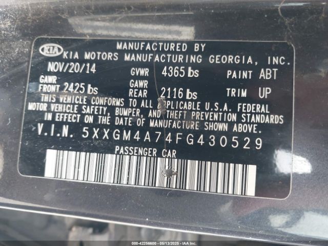 5XXGM4A74FG430529 KIA Optima Lx