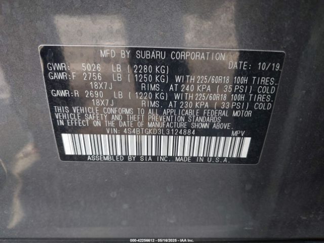 4S4BTGKD3L3124884 Subaru Outback Onyx Edition Xt