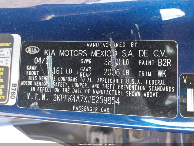 3KPFK4A7XJE259854 KIA FORTE LX