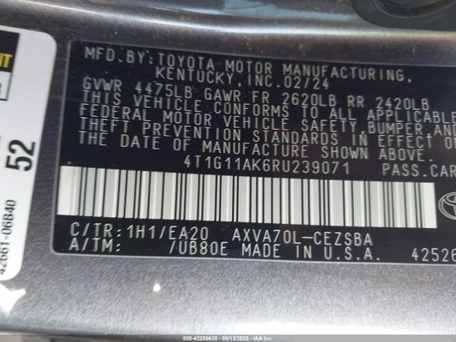 4T1G11AK6RU239071 Toyota CAMRY SE