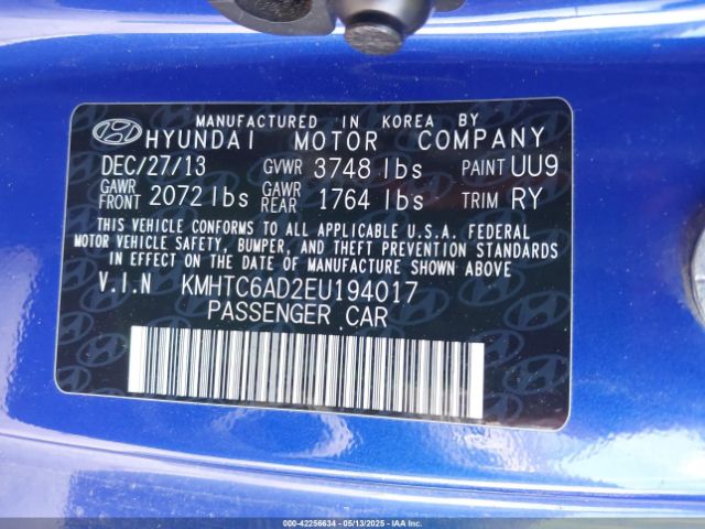 KMHTC6AD2EU194017 Hyundai Veloster Base W/black