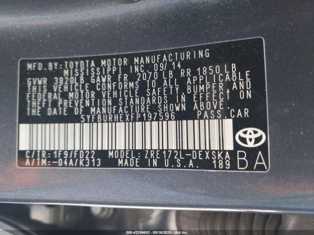 5YFBURHEXFP197596 Toyota 2zr-fe