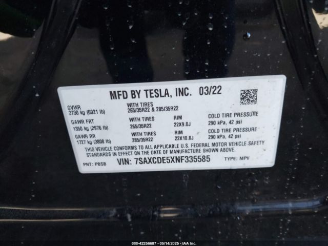 2022 TESLA MODEL X 7SAXCDE5XNF335585 Photo 8