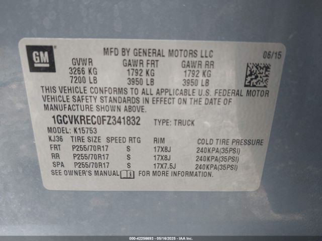 1GCVKREC0FZ341832 Chevrolet Silverado 1500 1lt
