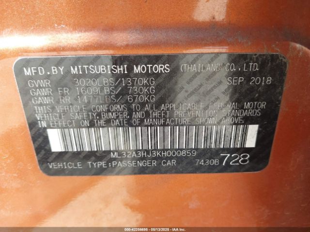 2019 MITSUBISHI MIRAGE ML32A3HJ3KH000859 Photo 8