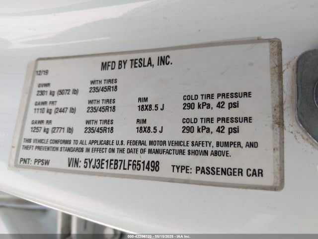 2020 TESLA MODEL 3 5YJ3E1EB7LF651498 Photo 8