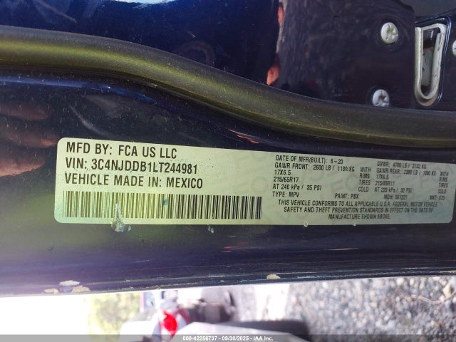 42256737 :رقم المزاد ، 3C4NJDDB1LT244981 vin ، 2020 Jeep Compass Trailhawk 4x4 مزاد بيع