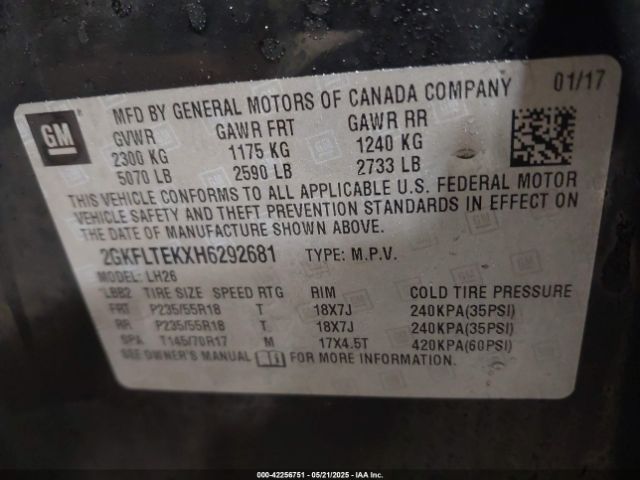 2GKFLTEKXH6292681 GMC Terrain Sle-2