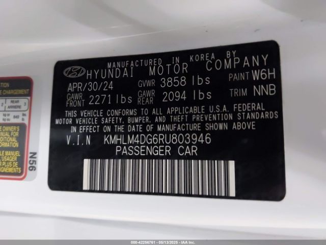 KMHLM4DG6RU803946 Hyundai ELANTRA SEL