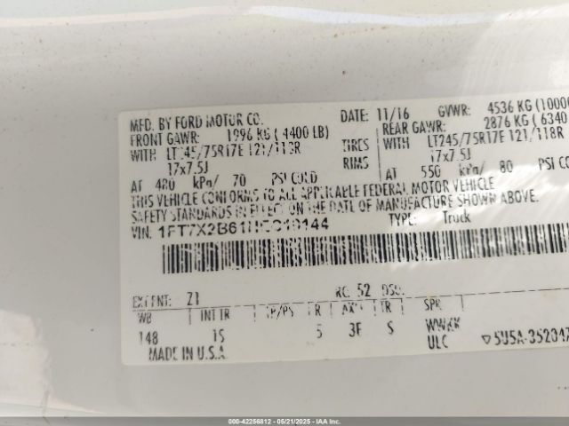 1FT7X2B61HEC10144 Ford F-250 Xl