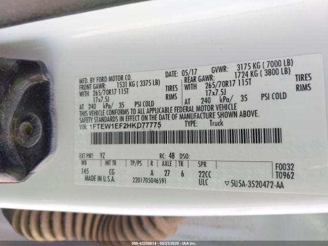 1FTEW1EF2HKD77775 Ford F-150 Xl