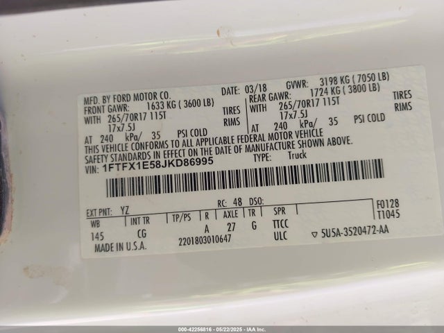 1FTFX1E58JKD86995 Ford F-150 Xl
