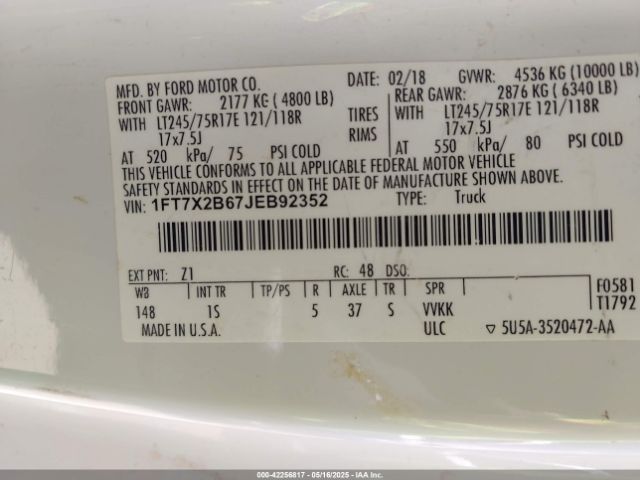1FT7X2B67JEB92352 Ford F-250 Xl