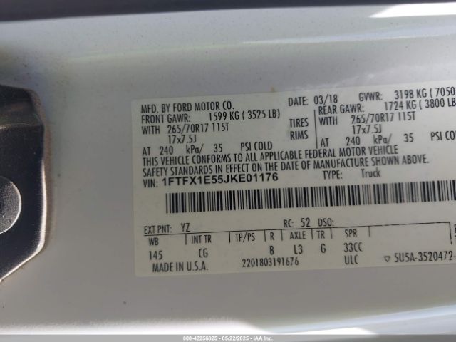 1FTFX1E55JKE01176 Ford F-150 Xl